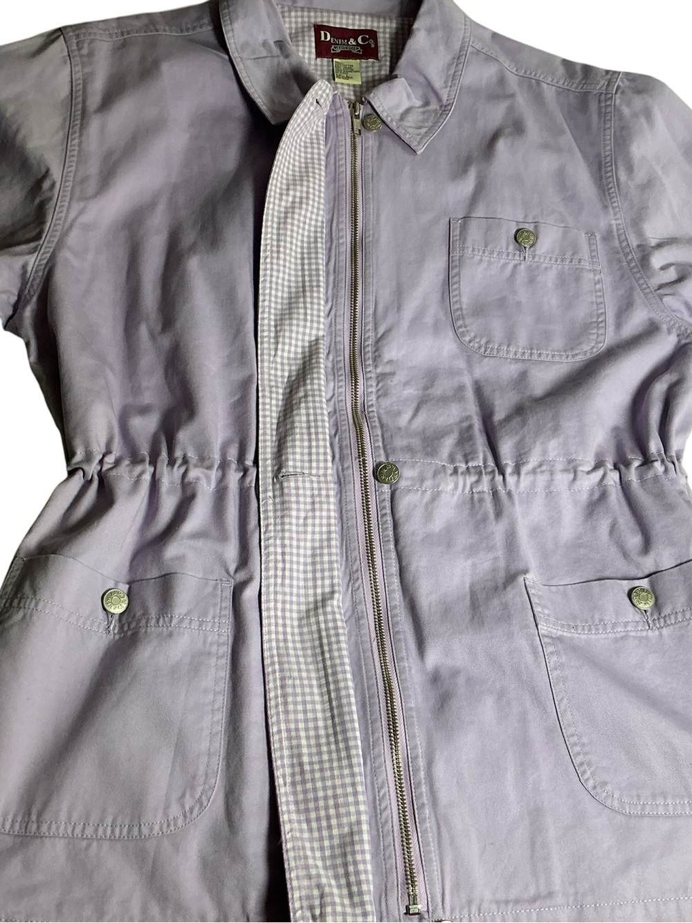 Denim & Co Barn Jacket Womens Large Lavender Purple Gingham Chore Coat NWOT - Picture 9 of 14